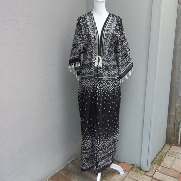 Beach by Exist Womens Boho Cotton Swim Coverup Sze L-XL Black-White Flowy Print - Picture 8 of 8